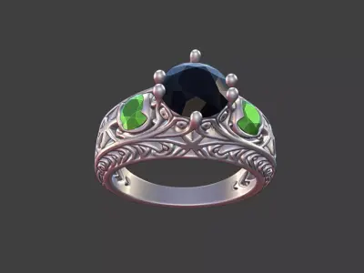 Triad Filigree Ring prong set gemstone ring 3D print model