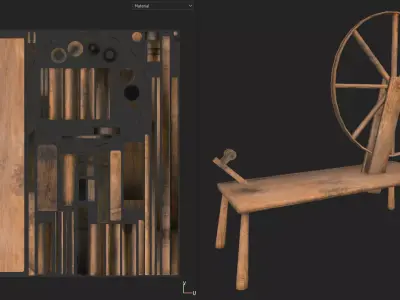 Medieval Spinning Wheel Low-poly 3D model