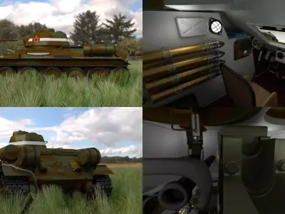 T-34 76 Camo Interior Engine Bay Full HDRI 3D model
