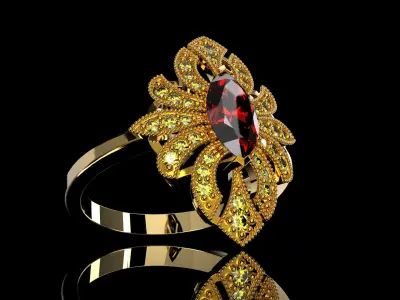 Vintage Ring with Marquise-Cut Gemstone 3D print model
