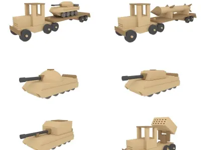 Wooden war toys machines Low-poly 3D model