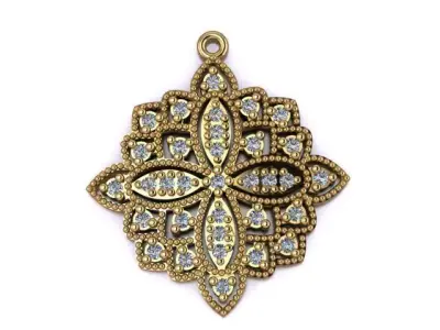 Pendant antique gold with diamonds 3D print model
