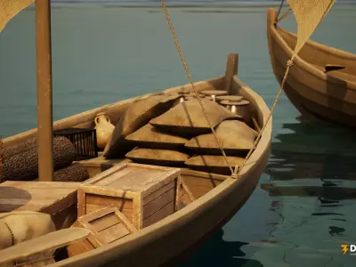 Medieval Cargo Sailing Boat - Merchant Trade Vessel Low-poly 3D model