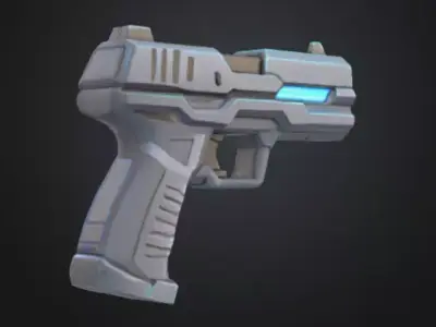 futuristic pistol with bright silver blue color Low-poly 3D model