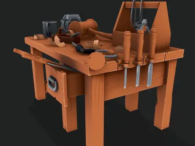 Stylized Carpentry Bench Low-poly 3D model