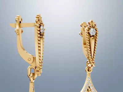 Floral design diamond earrings 3D print model