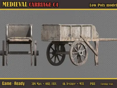 Medieval Carriage C4 Low-poly 3D model