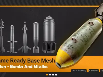 25 Bombs And Missiles Base Mesh-Game Ready Low-poly 3D model