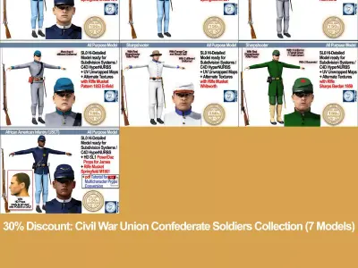 Civil War Union Confederate Soldiers Collection 3D Model Pack