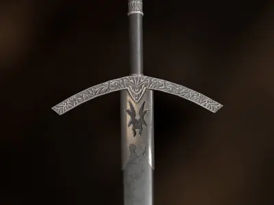 Iron Longsword with Sheath - PBR Low-poly Model Free low-poly 3D model