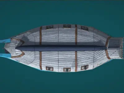 Old Asian Sea Ship Low-poly 3D model