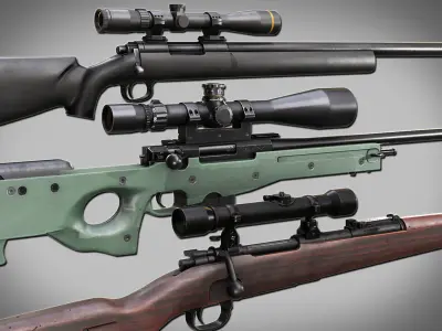 Modern AAA Bolt Action Rifle Pack Game Ready PBR Low-poly 3D model
