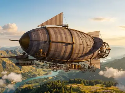 Vintage Steampunk Dirigible Airship Low-poly 3D model