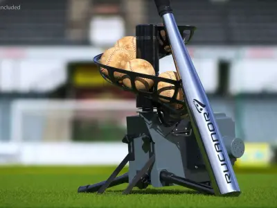 Pitch Training Device with Bat and Loaded Balls Grey 3D model