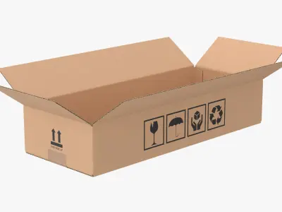 Cardboard Box 50x20x10 Half Open 3D model