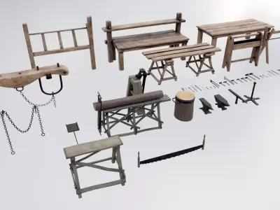 Blacksmith Tools Low-poly 3D model