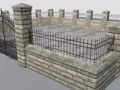 Stone fence wall pack 3 Low-poly 3D model
