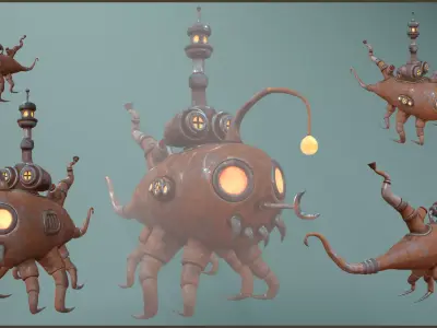 Stylized Cartoony Submarine Low-poly 3D model