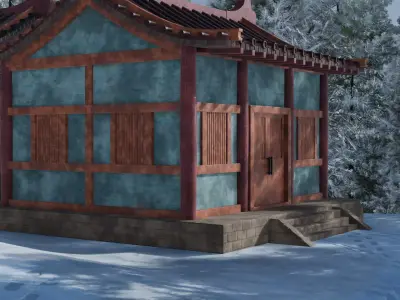 Snowy Mountain Village 3D model 8