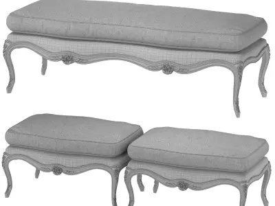 antique louis bench and pouf art 245 3D model