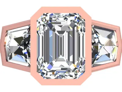 Emd And Hexagonal 3 Stone Engagement Ring 3D print model