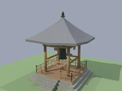 Japanese Temple Bell Tower Shouroudou Low Poly Low-poly 3D model