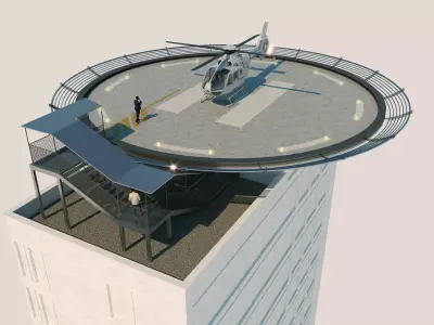 Helipad 3D model helicopter 3D model