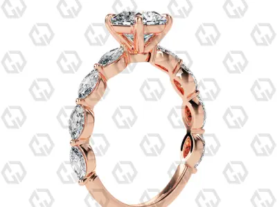 Ring 90 Radiant Shape marquise on shanks with Gems 3D print model