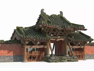 The ruined gate of an ancient Asian temple 3D model