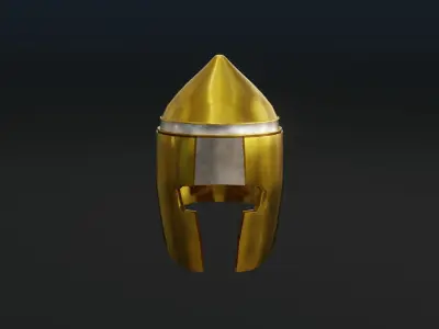 Golden Medieval city guard helmet Low-poly 3D model