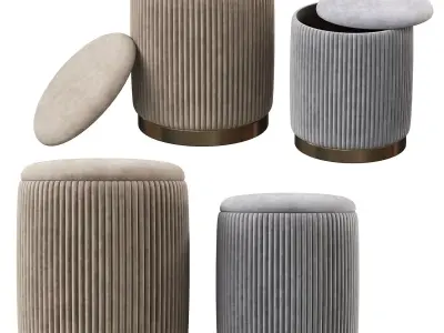 Channeled Grey Storage Ottomans  Set of 2 3D model