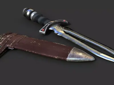 Dagger sword Low-poly 3D model 9