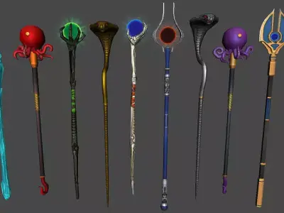 Magic Staff Bundle Low-poly 3D model