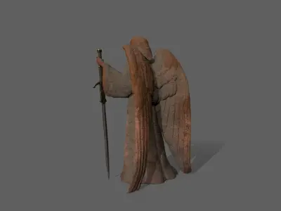 Angel statue of knight holding sword Low-poly 3D model