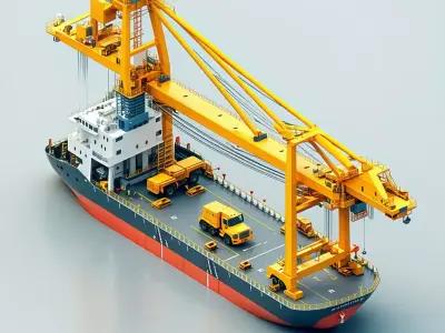 LowPoly Cargo Ship with Crane Low-poly 3D model