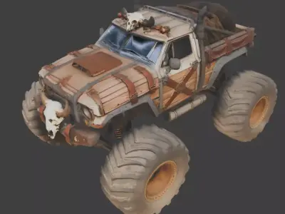 Post-Apocalyptic Rebel Monster Truck 3d Low-poly 3D model