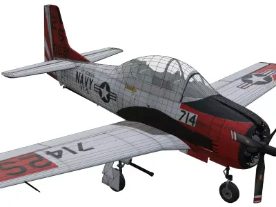 North American T-28 Trojan Low-poly 3D model