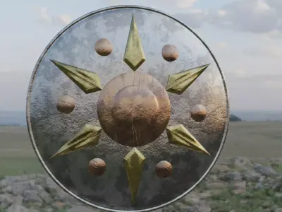 A Shield metal in middle of field Low-poly 3D model