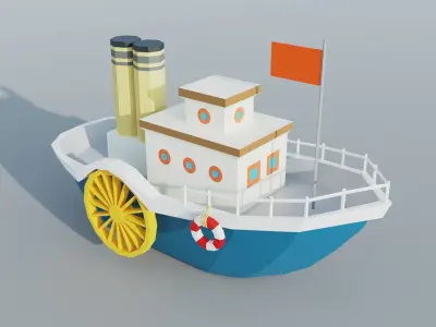 Steamboat boat Low-poly 3D model