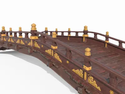 Asian ancient architecture wooden arch bridge 3D model