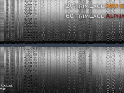 Trim lace 20 IMM Curve Pack Zbrush Brushes Low-poly 3D model