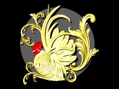 Relief Wall Decoration Bantam Chicken 3D Model Texture