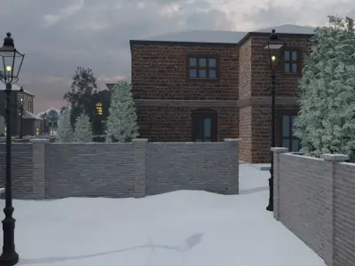 Snowy Mountain Village 3D model 6