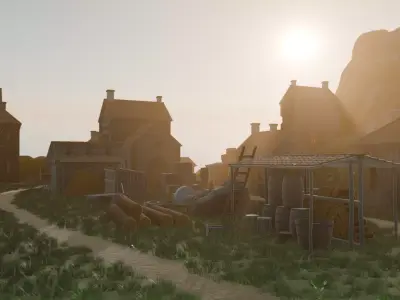 Coastal Village At Dusk 3D model purchase