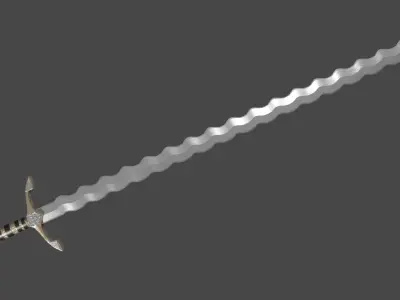 Flamberge sword with Excalibur handle Low-poly 3D model