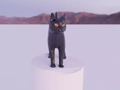 Black cat rigged animated character Free low-poly 3D model