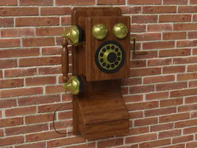  Wooden Antique Phone Low-Poly Model Low-poly 3D model