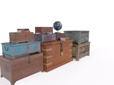 Wooden Chest Box Low-poly 3D model