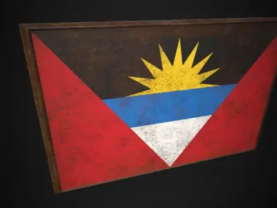 Old Picture Frame With Antique and Barbuda Flag - Game Ready  Low-poly 3D model