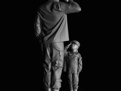 military father with his children 3D print model